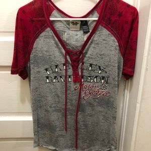 HARLEY Davidson woman’s lace front raglan Henley